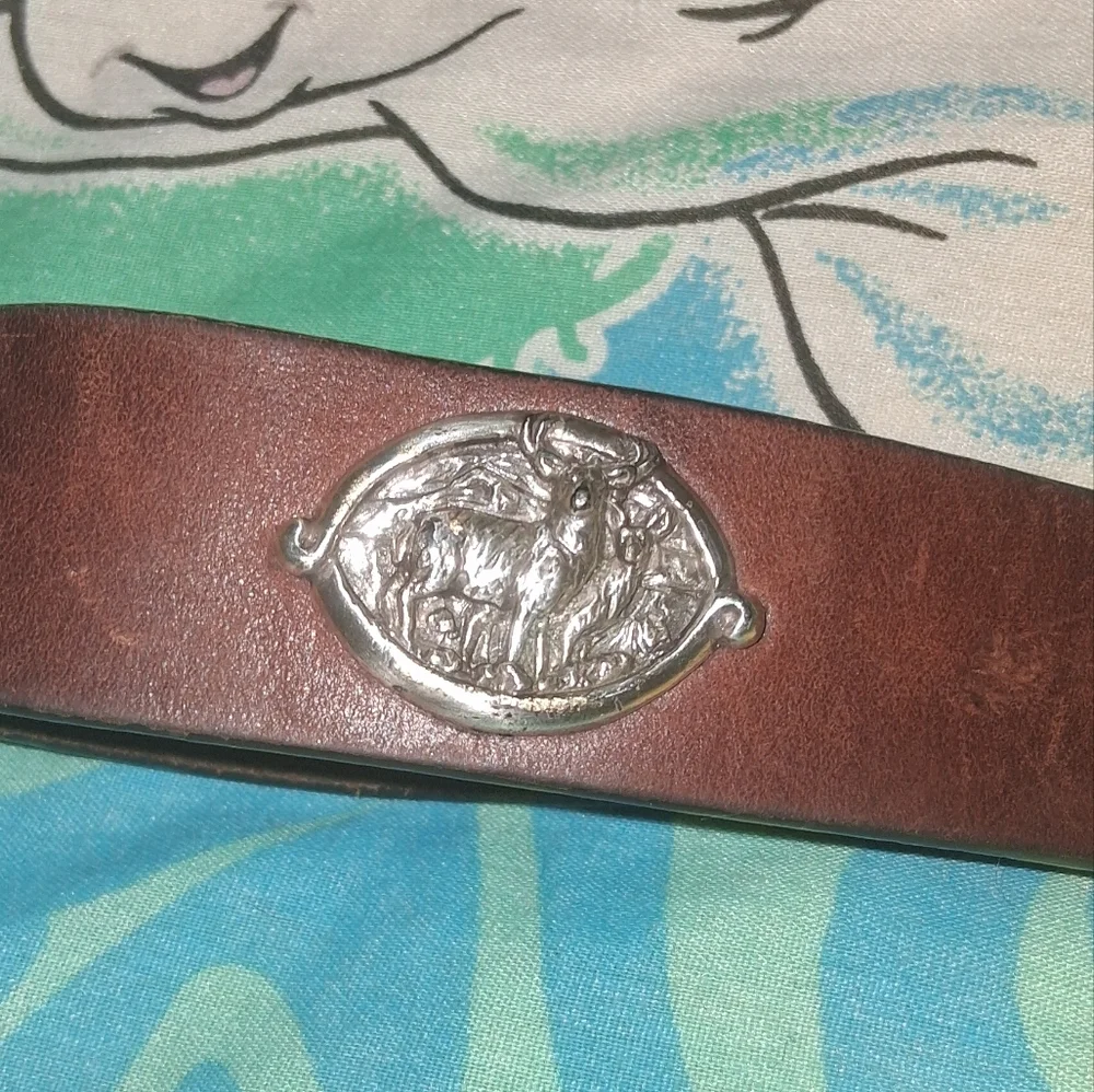 80s Ducks Unlimited Deer Emblem Vintage Brown Leather Belt